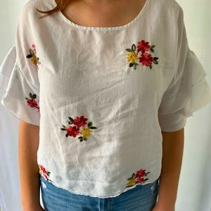 Flowy White Floral Top